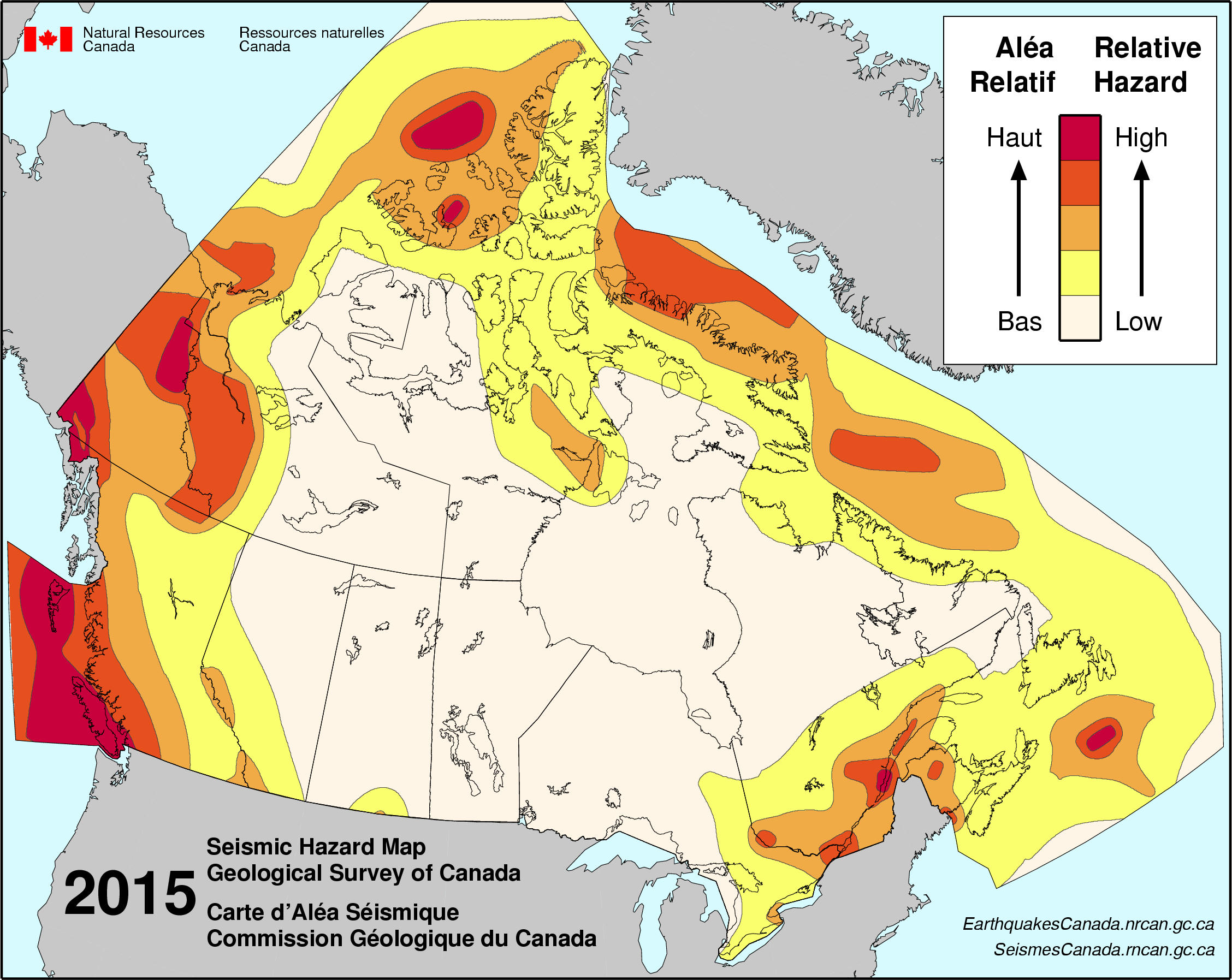 Simplified seismic hazard map for Canada, the provinces and territories