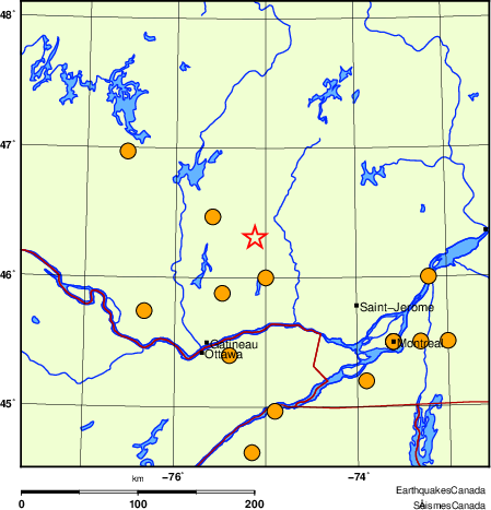 Map of historical earthquakes magnitude 5.0 and larger.  Details in the data table below